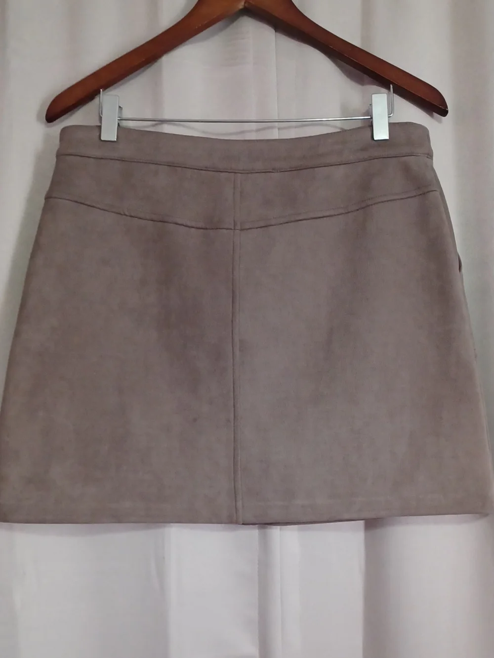 HYFVE Taupe Faux Suede A-Line Mini Skirt Button Closure Pockets High Waisted
